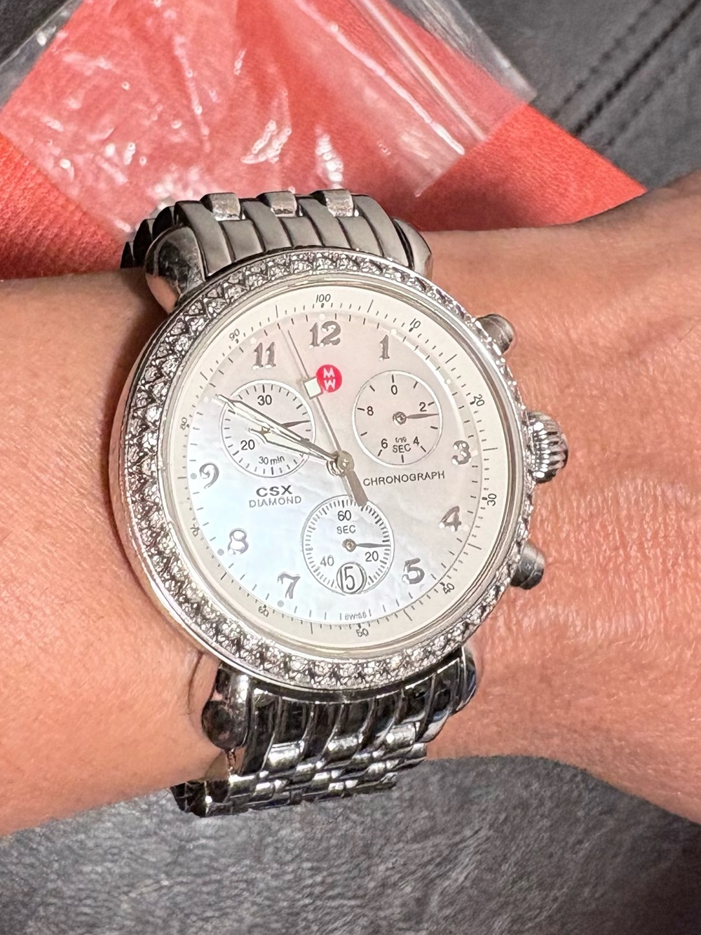 Michele CSX Diamond Chronograph Watch Silver